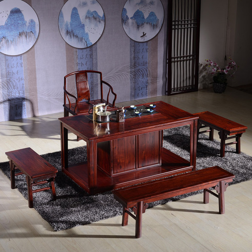 东阳红木家具 老挝红酸枝巴里黄檀中式仿古茶台功夫茶桌 红木茶桌
