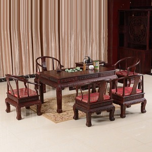 红木家具虎脚茶桌椅组合印尼黑酸枝木茶台 中式明清茶桌