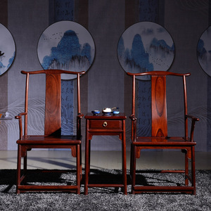 东阳红木家具 老挝红酸枝巴里黄檀中式仿古红木椅子 休闲椅 官帽椅三件套