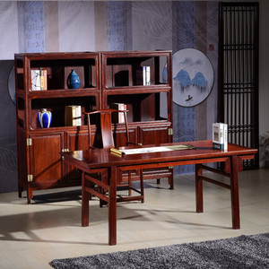 东阳红木家具 老挝红酸枝巴里黄檀中式仿古红木书柜书桌椅组合
