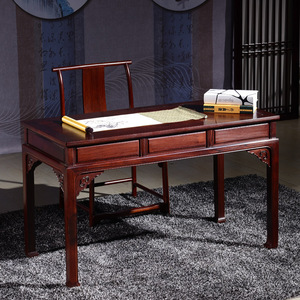 东阳红木家具 老挝红酸枝巴里黄檀中式仿古红木书房桌子电脑桌办公桌 桌椅组合