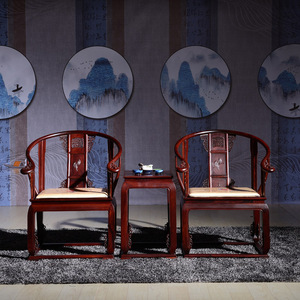 东阳红木家具 老挝红酸枝巴里黄檀中式仿古红木客厅太师椅 休闲靠背椅 皇宫椅三件套