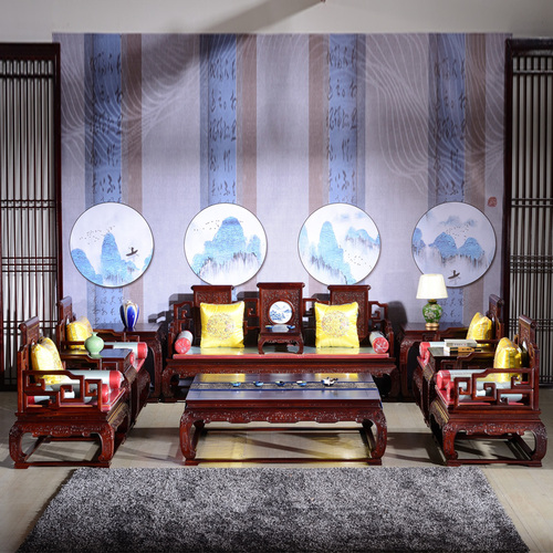 东阳红木家具 老挝红酸枝巴里黄檀中式仿古红木客厅明式沙发 十一件套 七件套沙发组合