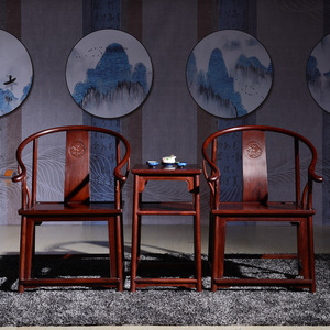 东阳红木家具 老挝红酸枝巴里黄檀中式仿古红木客厅太师椅 休闲靠背椅 圈椅三件套