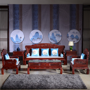 东阳红木家具 老挝红酸枝巴里黄檀中式仿古红木客厅明式雕花沙发 十一件套 七件套沙发组合