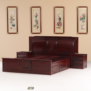 东阳红木家具非洲酸枝木1.8米双人床中式实木明清古典雕刻大床