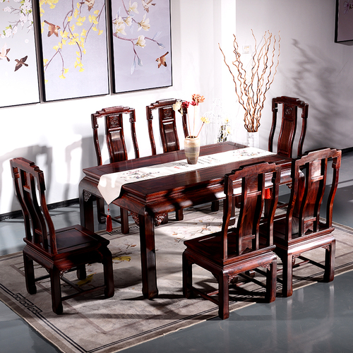 东阳红木家具厂印尼黑酸枝阔叶黄檀西餐桌桌椅组合